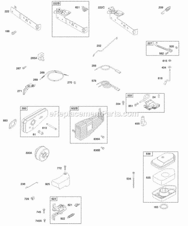 Air Cleaner Brake Controls Exhaust System Governor Spring Ignition Diagram and Parts List for 09T802-0113-B1  Briggs and Stratton Engine